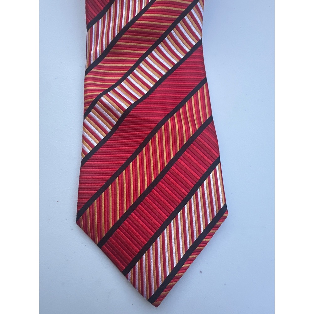 Steve Harvey Collection Mens Red Gold Striped Silk Necktie Hand Made 60x4